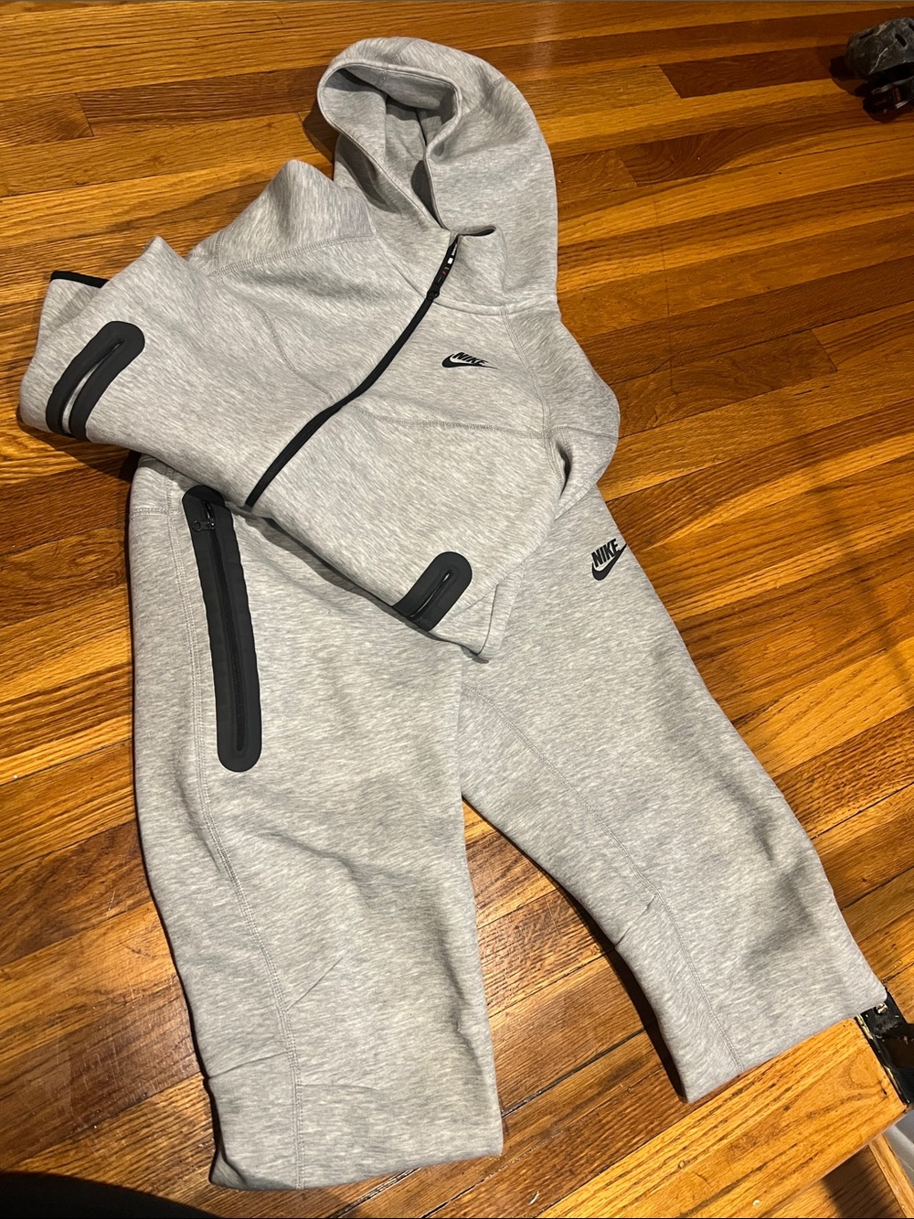 Nike Light Gray Kids Tech Fleece Joggers with Black Accents